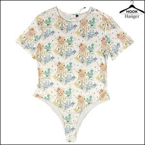Harry Potter Hogwarts Houses Geometric Print Bodysuit XL Cream Short Sleeve New
